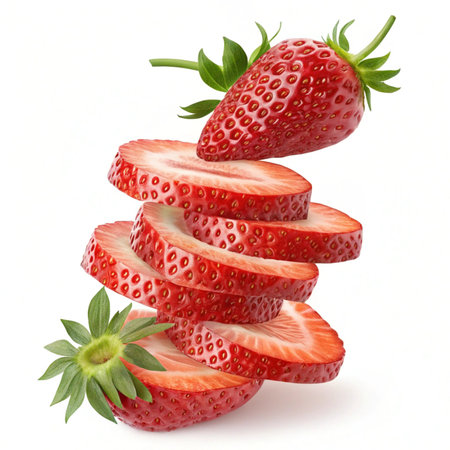 Strawberry stack isolated on white background cutout. Healthy food concept.の素材