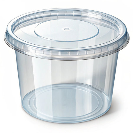 Plastic container isolated on white background. 3d render image.の素材