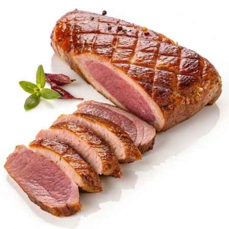 roast duck breast on a white background, close-up, isolatedの素材