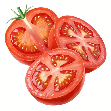 Tomato slices isolated on white background. Watercolor hand drawn illustration.の素材