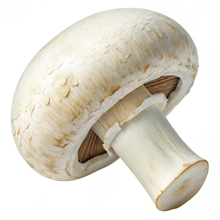 Champignon mushroom isolated on white background. Clipping path included.の素材