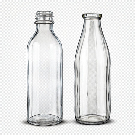 Empty glass bottles. Isolated on transparent background. Vector illustration.の素材