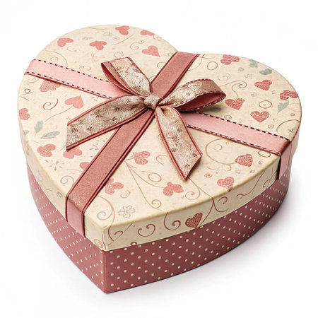 Gift box in the form of a heart on a white backgroundの素材