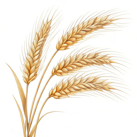 Ears of wheat isolated on white background. Hand drawn illustration.の素材