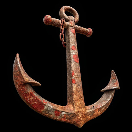 Old rusty anchor on a black background. 3d render. Image with clipping pathの素材
