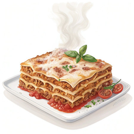 Illustration of a lasagna with tomato sauce and mozzarellaの素材