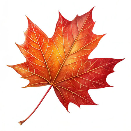 Autumn maple leaf isolated on white background. Clipping path included.の素材