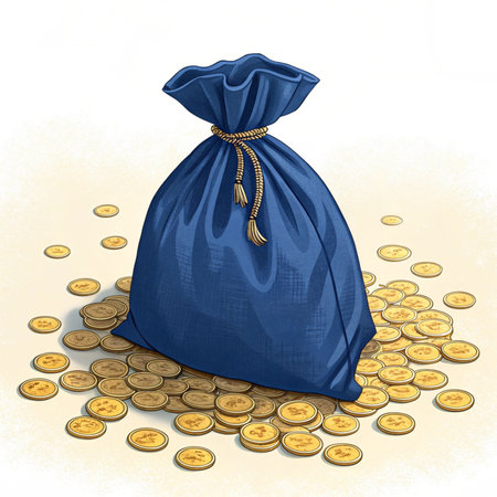 Money bag with gold coins on a white background. Vector illustration.の素材