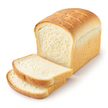 Sliced white bread isolated on white background, clipping path includedの素材