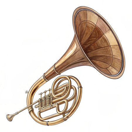Musical instrument - horn on white background, 3D illustration.の素材