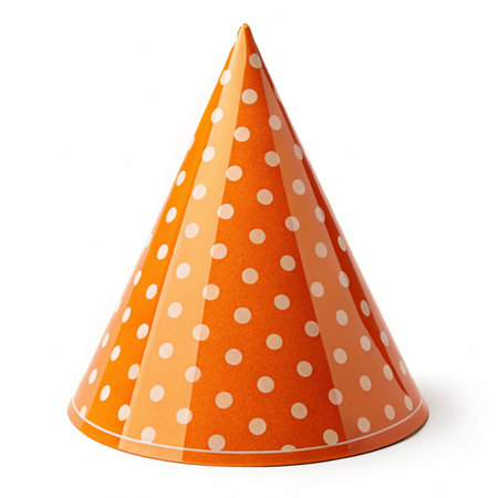 Orange polka dot party hat isolated on white background. 3d renderの素材