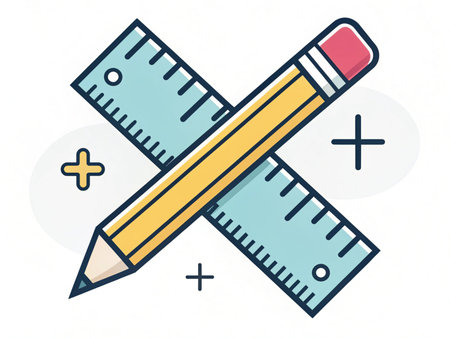 Pencil and ruler icon, vector illustration. Flat design style.の素材