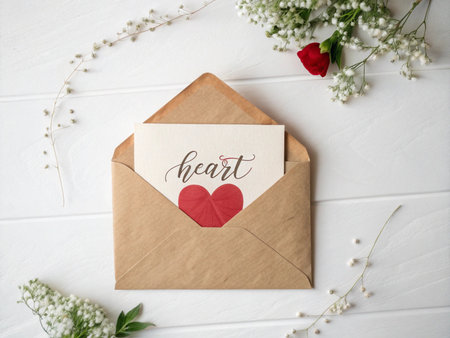 Valentine's Day Love Letter Envelope with Paper Heartの素材