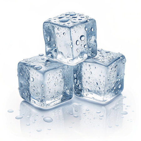 ice cubes on white background with water drops. studio shot. isolatedの素材