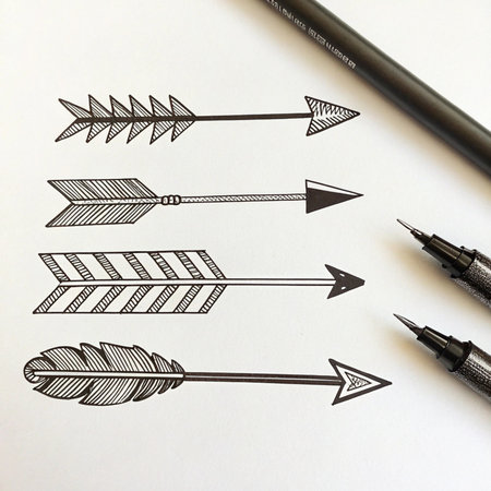 Arrows and pen on a white background. Drawing of arrows.の素材