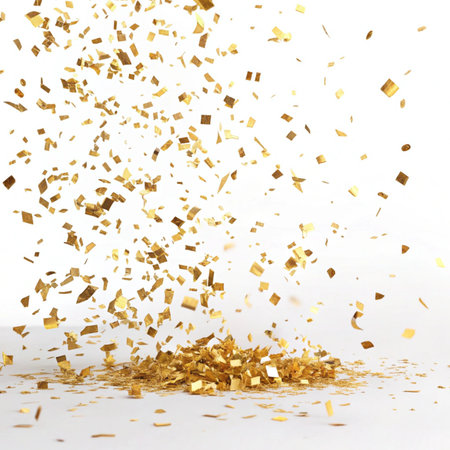 Golden confetti isolated on a white background. 3d rendering.の素材