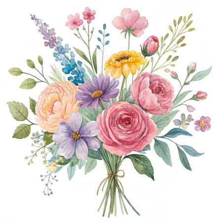 Beautiful vector image with nice watercolor bouquet of spring flowersの素材