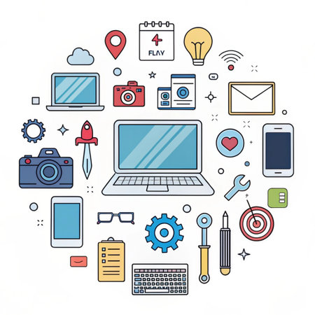 Flat line design vector illustration concept of web and mobile development.の素材