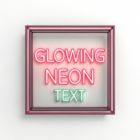 Glowing Neon Text in a Square Frame on White Background. 3D Render.の素材