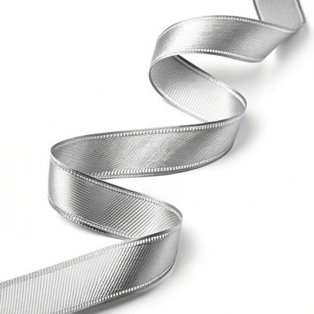 Silver ribbon on a white background. Isolated. Close-up.の素材