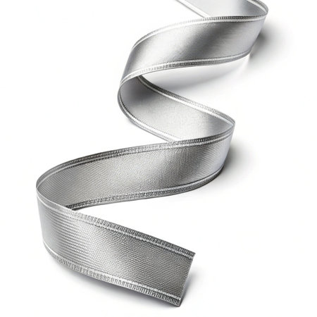 Silver ribbon isolated on a white background. 3d render illustration.の素材