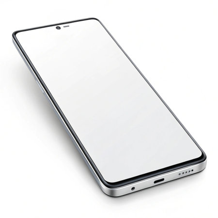 Smartphone with blank screen isolated on white background. 3D illustration.の素材