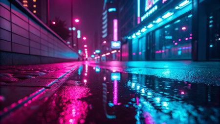 the light trails on the wet pavement in shanghai china.の素材