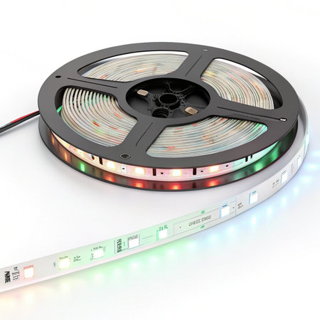 3d rendering of reel of film with led strip on white backgroundの素材