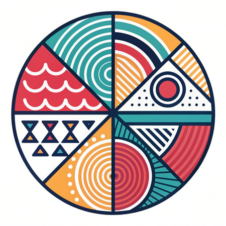 Circle with geometric pattern in boho style. Vector illustration.の素材