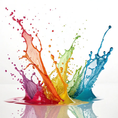 Colored paint splashes isolated on white background. 3d renderingの素材