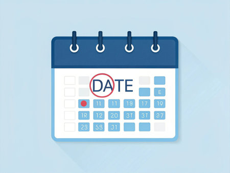 Vector illustration of a calendar with a date on a blue background.の素材