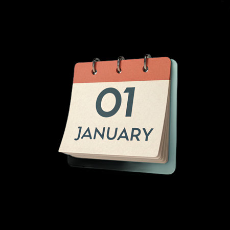 calendar on black background with date january 1, 3d renderの素材