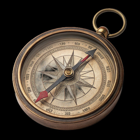 Vintage compass isolated on black background. Clipping path included.の素材