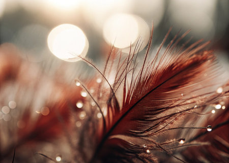 feathers on bokeh background, close up, soft focusの素材