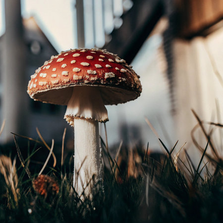 Amanita muscaria, fly agaric mushroom in the grassの素材