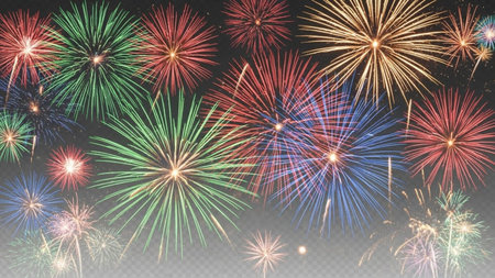 Colorful fireworks background for Happy New Year and Merry Christmas. Vector illustrationの素材