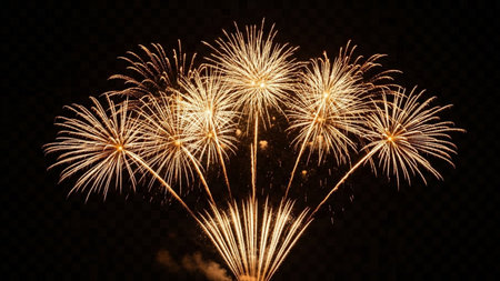 Colorful fireworks of various colors on a dark background. Isolated.の素材