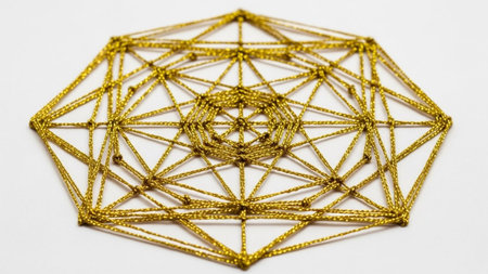 Close-up of a golden wire net on a white background.の素材