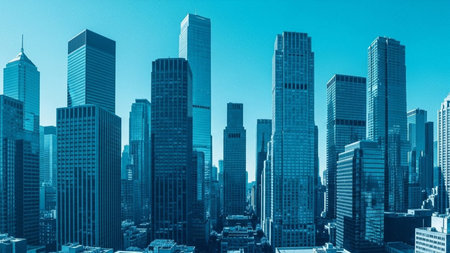 Chicago skyline with skyscrapers in blue tonality, USA.の素材