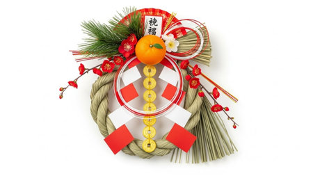 Japanese New Year's card in the form of a circle with a ropeの素材