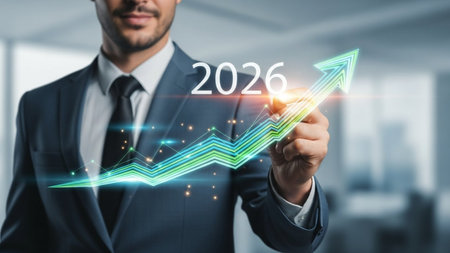 Businessman drawing a growing graph on a virtual screen. Business growth concept.の素材