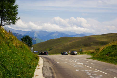 Mountain road in the French Pyrenees. High quality photo. Copy space for characters or lettersのeditorial素材