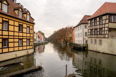 Bamberg, Germany, 20.12.2020. View from the Upper Muehl Bridge over the Regnitz towards the historic old townのeditorial素材