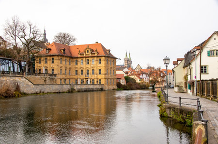Bamberg, Germany, 20.12.2020. View over the Pegnitz to the famous Villa Concordia and the historic old townのeditorial素材