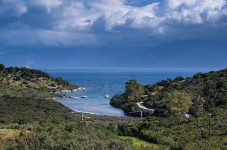 View of the coast of Saint Florent on the Mediterranean island of Corsica, France