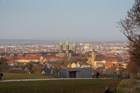 Evening atmosphere with a view of the World Heritage city of Bamberg on a sunny February dayのeditorial素材