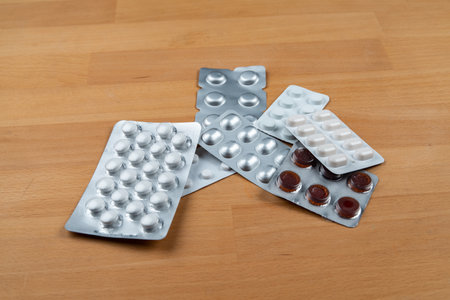 Blisters of pills on the table.の写真素材