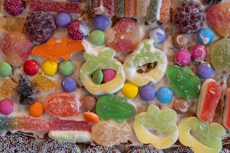 Close-up sweets on a gingerbread houseの写真素材