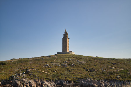 Roman lighthouse known as the Tower of Hercules, being the only Roman lighthouse and the oldest in the world in operation. Concept architecture, lighthouse, coast, shipwreck.の写真素材