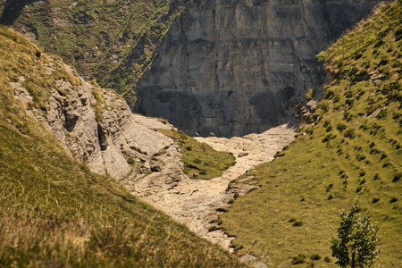 Waterfall of the NerviÃ³n, totally dry due to the scarce rainfall. This spectacular waterfall with more than 220 meters high is the highest in the peninsula and the second highest in Europe.の写真素材